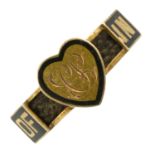 An Edwardian hairwork enamel mourning ring