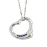 A sapphire 'Open Heart' pendant, with chain, by Elsa Peretti for Tiffany & Co.