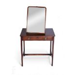 A small 19th Century mahogany single drawer side table oval brass drop handles on tapering legs