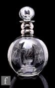 A 1930s Art Deco Stourbridge clear crystal glass decanter of spherical form with internal optic