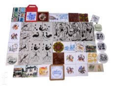 A collection of 1950s and later dust pressed tiles, landscapes, figural and abstract. (qty)