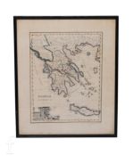 A 19th century J. Baker original drawn and hand coloured map of Greece dated 1824, 29cm x 22.5cm,