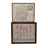 A John Ogilby Bristol to Chester map, uncoloured, 42cm x 49cm, framed, and a Robert Morden map of