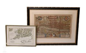 After Braun and Hogenberg - Map of London, Francois de Belle Forest, later hand coloured map, 33cm x