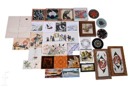 A collection of 1950s and later dust pressed tiles, landscapes, figural and abstract. (qty)