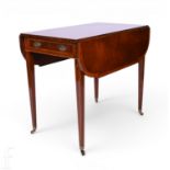 A George III style crossbanded and line inlaid mahogany Pembroke table, fitted with a single end
