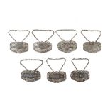 A group of seven French silvered embossed Drinks Labels, for Port, Mountain, Malmsey, Madeira, White
