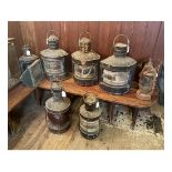 A pair of antique metal Corner Ship Lanterns, and 6 other antique Lanterns, as a lot. (8)