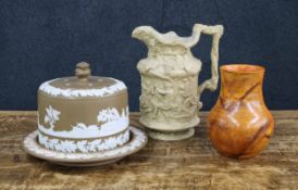 Charles Meigh Bacchanalian dance relief moulded stoneware pottery jug, 11.5" high; together with a