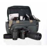 Nikon D80 digital SLR camera outfit; body; 18-55mm lens; 70-300mm telephoto zoom lens; speedlight