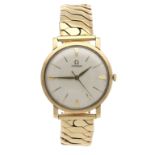 Omega 9ct gentleman's wristwatch, case no. 00705, serial no. 16443xxx, circa 1958, silvered dial
