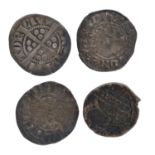 Ancient Roman bronze / copper coin; together with three medieval English silver pennies (4)