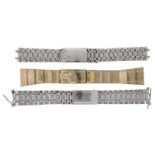 Two Bulova Accutron JB Champion U.S.A. stainless steel gentleman's wristwatch bracelets, 6.25'' long