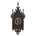 German 19th century Black Forest double fusee gothic oak wall clock, attributed to Johann Baptiste
