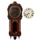 Victorian oak twin fusee trunk wall clock, the 12" circular white painted Roman numeral dial