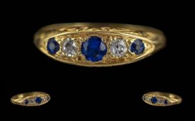 Antique Period Ladies 18ct Gold Sapphire & Diamond Set Ring. Pleasing design, full hallmark London