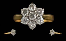 Ladies 18ct Gold Diamond Set Cluster Ring. Full Hallmark to Interior of Shank. Well Matched
