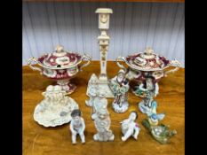 Mixed Lot of Porcelain to include Royal Worcester candlestick, two Copeland Spode tureens,