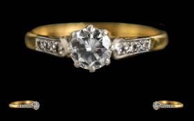 Ladies Pleasing 18ct Gold and Platinum Single Stone Diamond Set Ring. Marked 18ct and Plat to