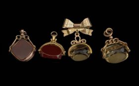 Antique Collection of 9ct Gold Excellent Stone Set Swivel Fobs ( 4 ) In Total. All Fully Hallmarked.
