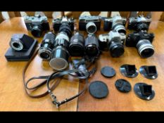 Bag Containing a Quantity of Cameras & Accessories, comprising Fujica ST605N, a Zenit-B, Minister