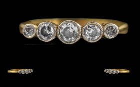 Ladies Early 20th Century 18ct Gold 5 Stone Diamond Set Ring. Marked 18ct to Interior of Shank, Well