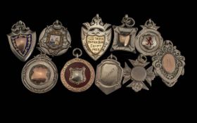 A Good Collection of ( 10 ) Antique Fobs / Medals. All Fully Hallmarked. Various Shapes and