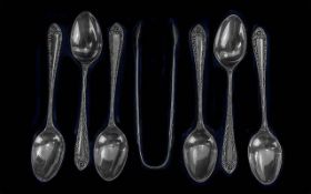 Set of 925 Sterling Silver Teaspoons & Sugar Tong. Fully Hallmarked for Silver, Makers Mark J.D & S.