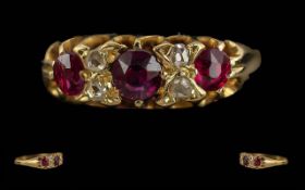 Edwardian Period 1902-1910 Ladies 18ct Gold Ruby & Diamond Set Ring- Marked 18ct To Shank. Rubies Of