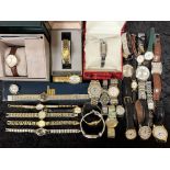 Box of Ladies & Gentlemen's Wristwatches, leather and bracelet straps, various makes to include