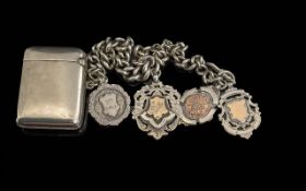 Antique Period Gents Sterling Silver Albert Watch Chain with Attached Sterling Silver Hinged Vesta