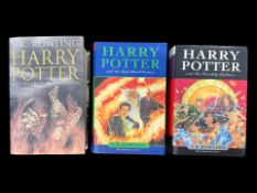 Harry Potter Interest - three Harry Potter hardback books, titles Deathly Hallows, Half-Blood Prince
