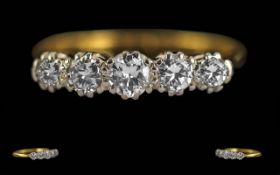 Ladies 18ct Gold & Platinum 5 Stone Diamond Set Ring- Marked 18ct & Platinum To Interior Of Shank.