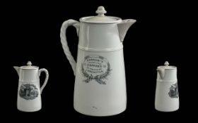 A rare Lancaster transfer printed ironstone advertising coffee pot, a survivor from a coffee shop at