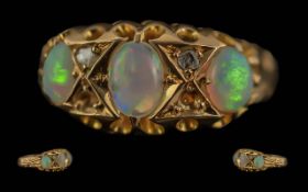Ladies - Pleasing 18ct Gold Opal and Diamond Set Dress Ring, Open worked Pave Setting, Full Hallmark