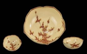 Small Satsuma Meiji Period Shaped Bowl, decorated with leaves in autumn. Factory mark on base. 7''