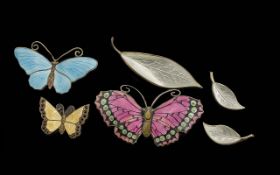 A Fine Collection of Norwegian / English Sterling Silver and Enamel Butterflies / Leaf's ( 5 ) In