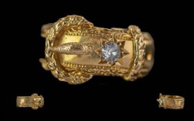 Edwardian Period 1902 - 1910 Ladies Quality Diamond Set 18ct Gold Buckle Ring, Pleasing Design /