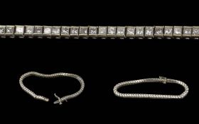Ladies Excellent 14ct White Gold Diamond Set Line Bracelet, Marked 14ct. Well Matched Princess Cut