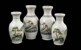 Pair of Small Chinese Republic Vases, decorated in green enamels, depicting mountainous landscapes