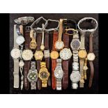 Box of Ladies & Gentlemen's Wristwatches, leather and bracelet straps, various makes to include