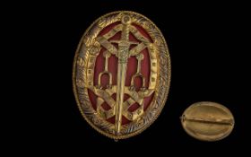 Victorian Period 1837 - 1901 Large Oval Shaped and Impressive Silver Gilt and Red Enamel Brooch /