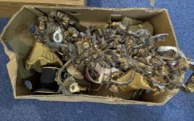 Pair of Italian Wooden Wall Sconces, together with assorted candelabra and shades.