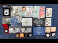 A Collection of Coins, to include Royal Mint, boxed 18th Century Musketeer coin, Apollo 8 coin,