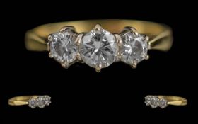Ladies Pleasing 18ct Gold 3 Stone Diamond Set Ring. Full Hallmark to Interior of Shank, Well Matched
