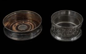 Sterling Silver & Wooden Coaster, Fully Hallmarked. Together with a Silver Plated Coaster. ( 2 )