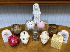 Box of 12 Assorted Pottery Savings Banks, to include piggy banks, dog, owl, etc.