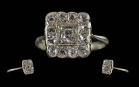 Antique Period Ladies 18ct White Gold Diamond Set Ring. Marked 18ct to Interior of Shank. Old Cut
