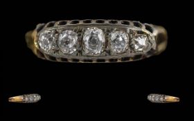 Antique Period Ladies 18ct Gold 5 Stone Diamond Set Ring. Marked 18ct to Interior of Shank. The Well