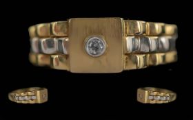 Gents Rolex Style 14ct Gold Ring - Set With Diamonds To The Centre. Tests 15ct Gold. Ring Size (W-X)